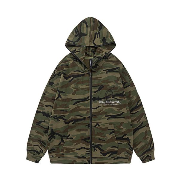Shark Hooded Camouflage Sweatshirt Men's Trendy Loose Casual Autumn Winter Masked Zipper Cardigan Jacket American Style_voghion.com