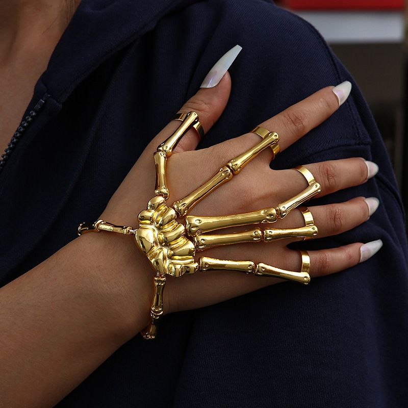 Gothic Skeleton Knuckle Ring - Bold Metal Halloween Hand Claw, Punk Festival Statement Jewelry_voghion.com