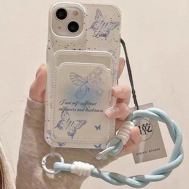 For IPhone 16e 16 15 14 13 12 11 Pro Max Plus Mini XR XS MAX 7 8 6 6s Plus SE Butterfly Wallet Phone Cases Soft TPU Protective Cover Card Holder Strap_voghion.com