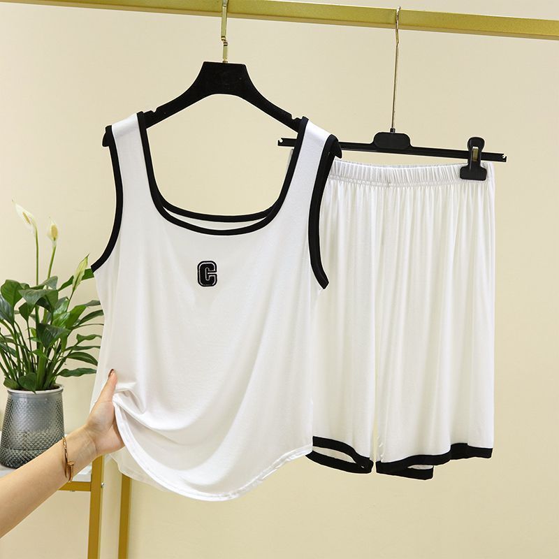 Kadınlar İçin 150kg Yelek ve Şort Takımı Yeni Spor Yaz Büyük Beden Bol İnce Pijama Buz İpek Atlet Ev Giyimi_voghion.com