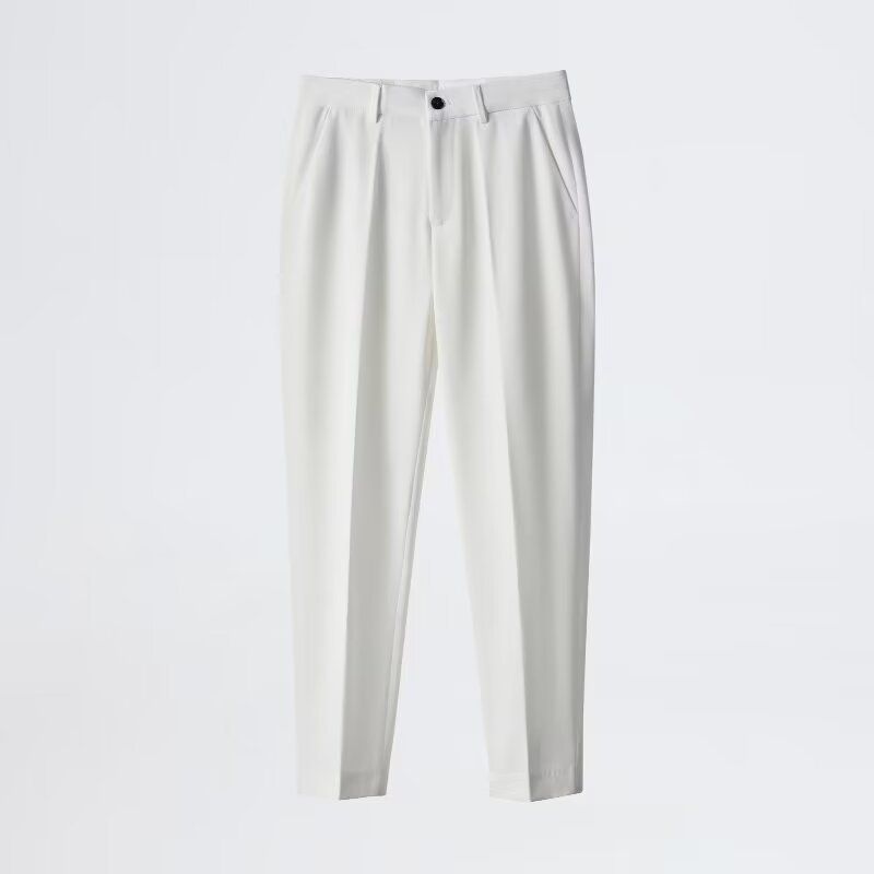 Vêtements pour hommes Pantalon stretch de printemps Pantalon décontracté à neuf points pour homme Pantalon de costume formel d'affaires droit slim noir pour homme_voghion.com