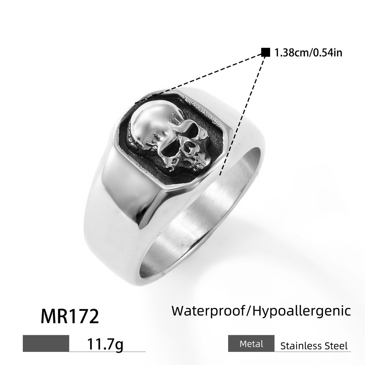 Anelli in acciaio con teschio da guerriero in acciaio inossidabile, anello punk da uomo in titanio liscio, hip hop_voghion.com