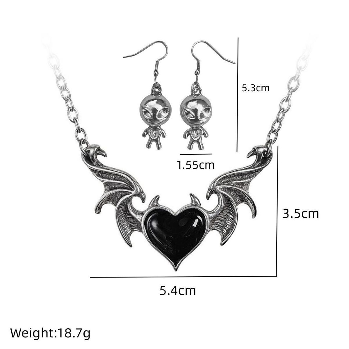 Collane in argento personalità orecchini forati collana ali a forma di cuore set di gioielli_voghion.com