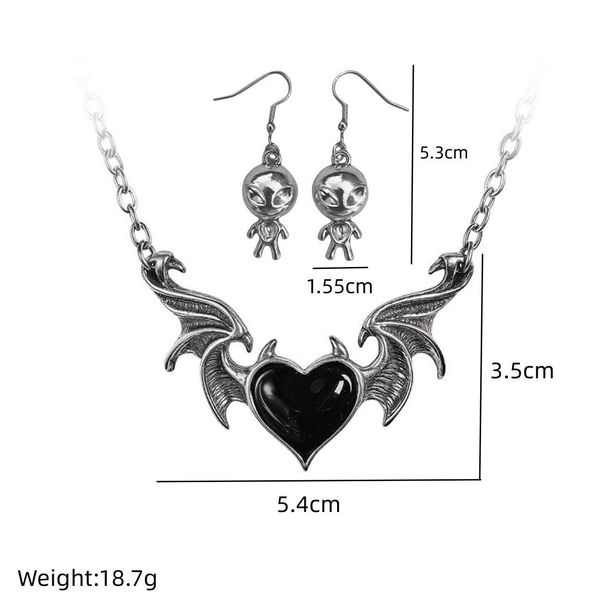 Collane in argento personalità orecchini forati collana ali a forma di cuore set di gioielli_voghion.com