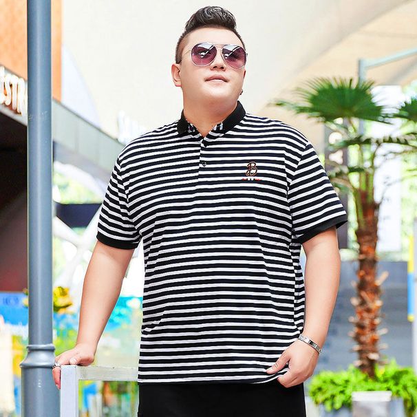 Herrenbekleidung Übergröße Kurzarm-T-Shirt mit Revers, modisches, halbärmeliges, lässiges T-Shirt mit Kragen für dicke Männer_voghion.com