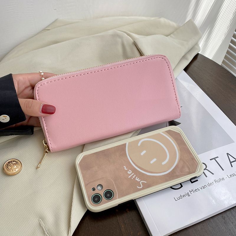 Damentaschen Geldbörse Damen Lange Einfarbige Geldbörse Neue Mode Handytasche Große Kapazität Münztasche mit Reißverschluss Clutch_voghion.com