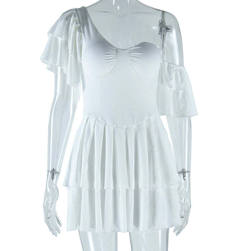 Schmetterlingsärmeliges Plisseekleid für Damen, doppelstöckig, nackte Schulter, schräger Kragen, Fairycore-Geburtstagsparty, prägnante Mini-Robe_voghion.com