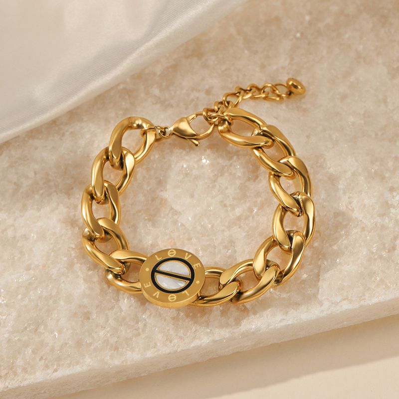 Bracciale in acciaio al titanio con catena cubana rotonda, semplice, geometrico e alla moda, in acciaio inossidabile._voghion.com