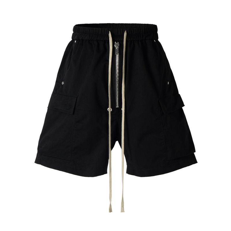 Pantalones cortos de trabajo con múltiples bolsillos y cordón estilo RO oscuro 2025 para hombre, informales, holgados y rectos._voghion.com