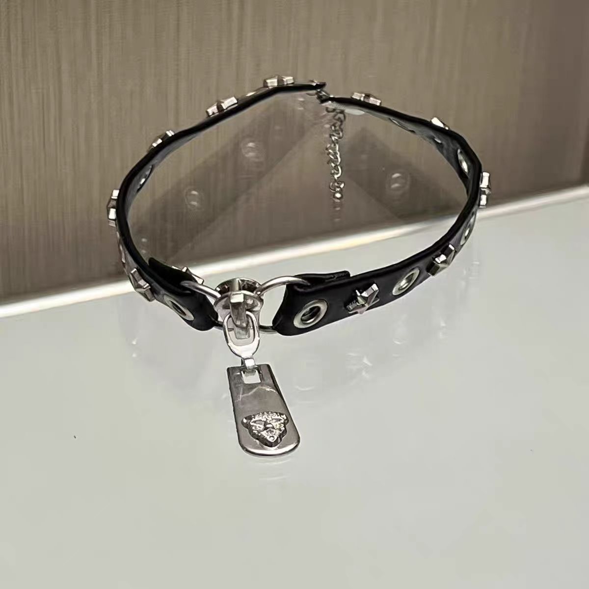 Leopad Head Zippe Necklace, Haajuku Gothic Subcultue, Niche Design, Vesatile Neck Stap, Punk Hip-hop Leathe_voghion.com