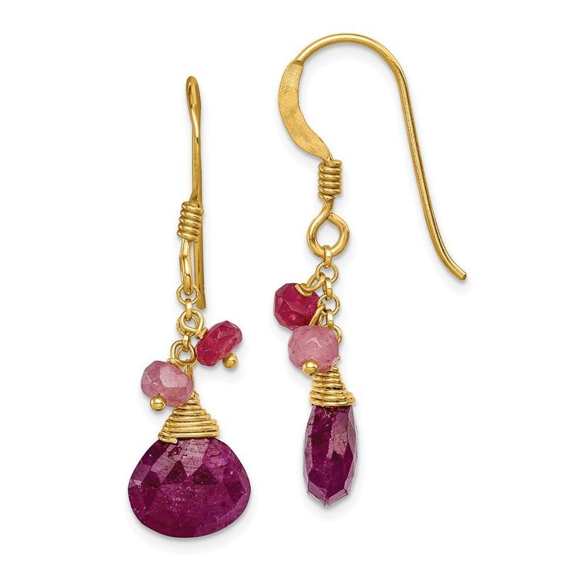 Sterling Silver Gold-tone Vermeil Polished Ruby Teardrop Dangle Earrings_voghion.com