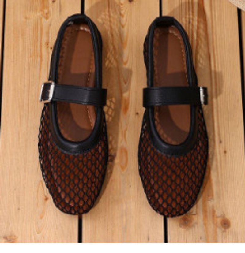 Round Headed Fishing Mesh Hollowed Out Mary Jane Single Shoes For Women Going Out, Size 42 Summer New Sandals_voghion.com