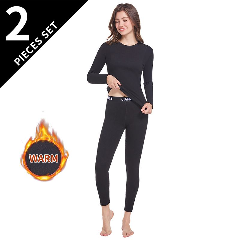 Overseas Platform Autumn Winter Women's Solid Color Basic Versatile Warm Comfortable Plus Size Sleeve Long Pants Set_voghion.com