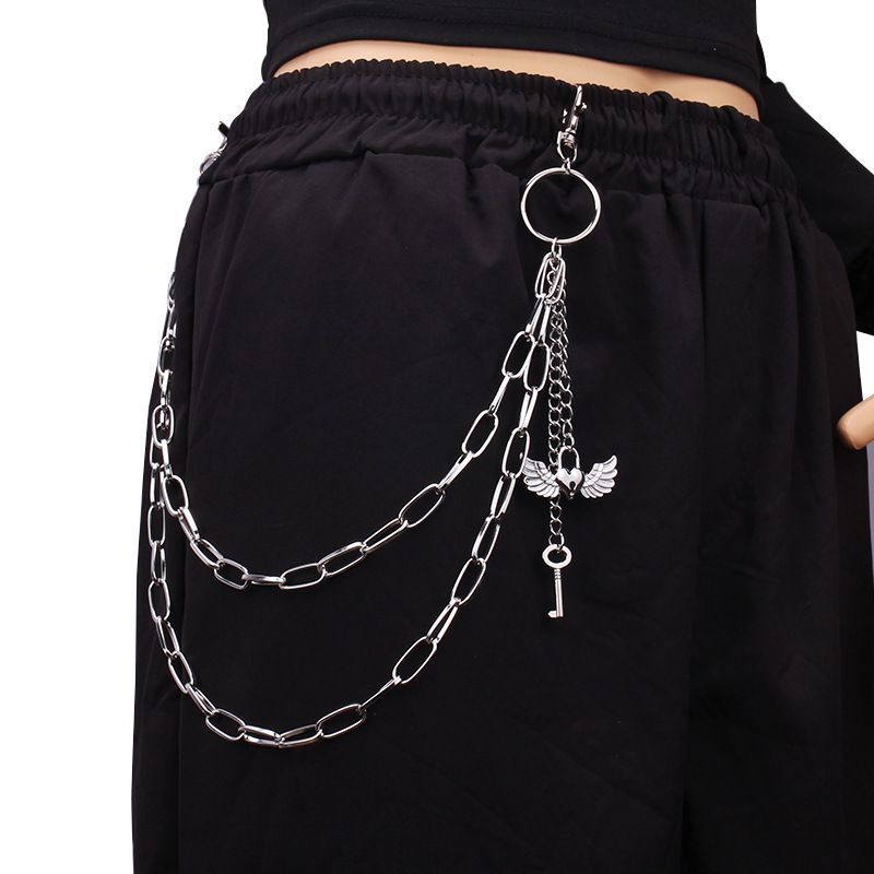 Gioielli Nuova moda metallo cuore ala ciondolo pantaloni multistrato portachiavi corpo catena_voghion.com