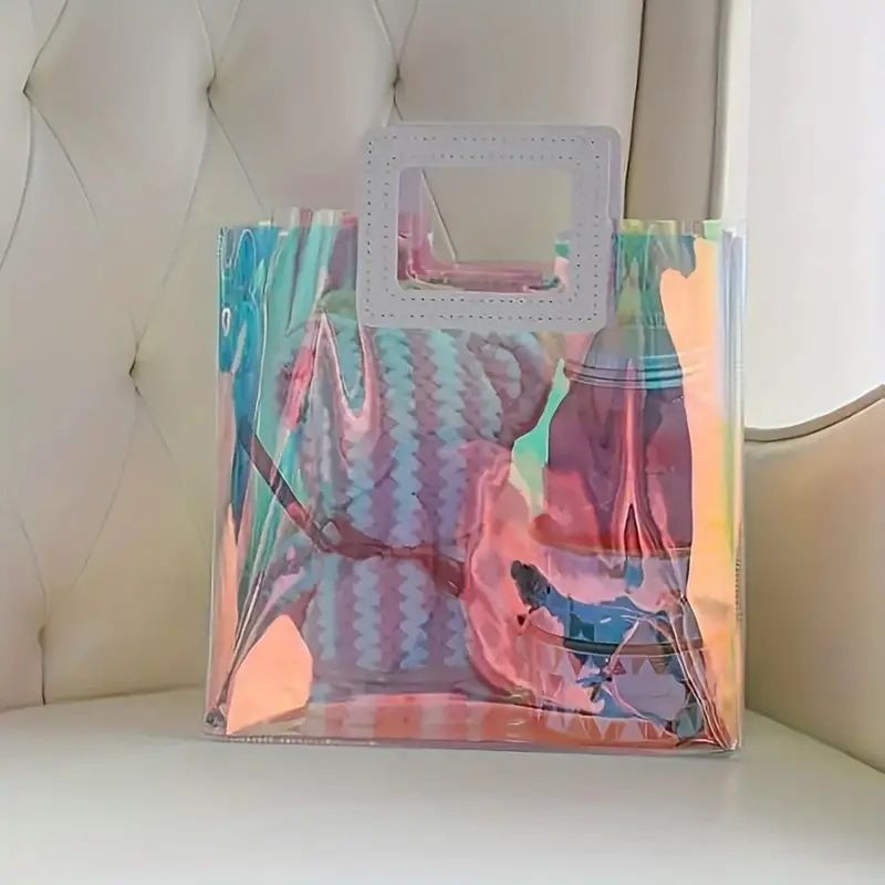 Women's Day Ins Style Håndholdt gaveemballasjepose Gjennomsiktig Laser Plast PVC Illusion Farge_voghion.com
