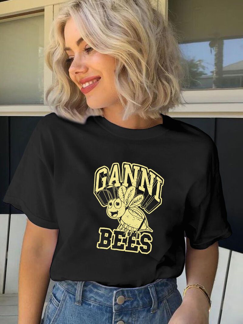 Neues kurzärmliges T-Shirt aus Baumwolle mit Sinn für Mode, das weibliche Sommerflut mit lockeren Hundert Tops bedruckt_voghion.com