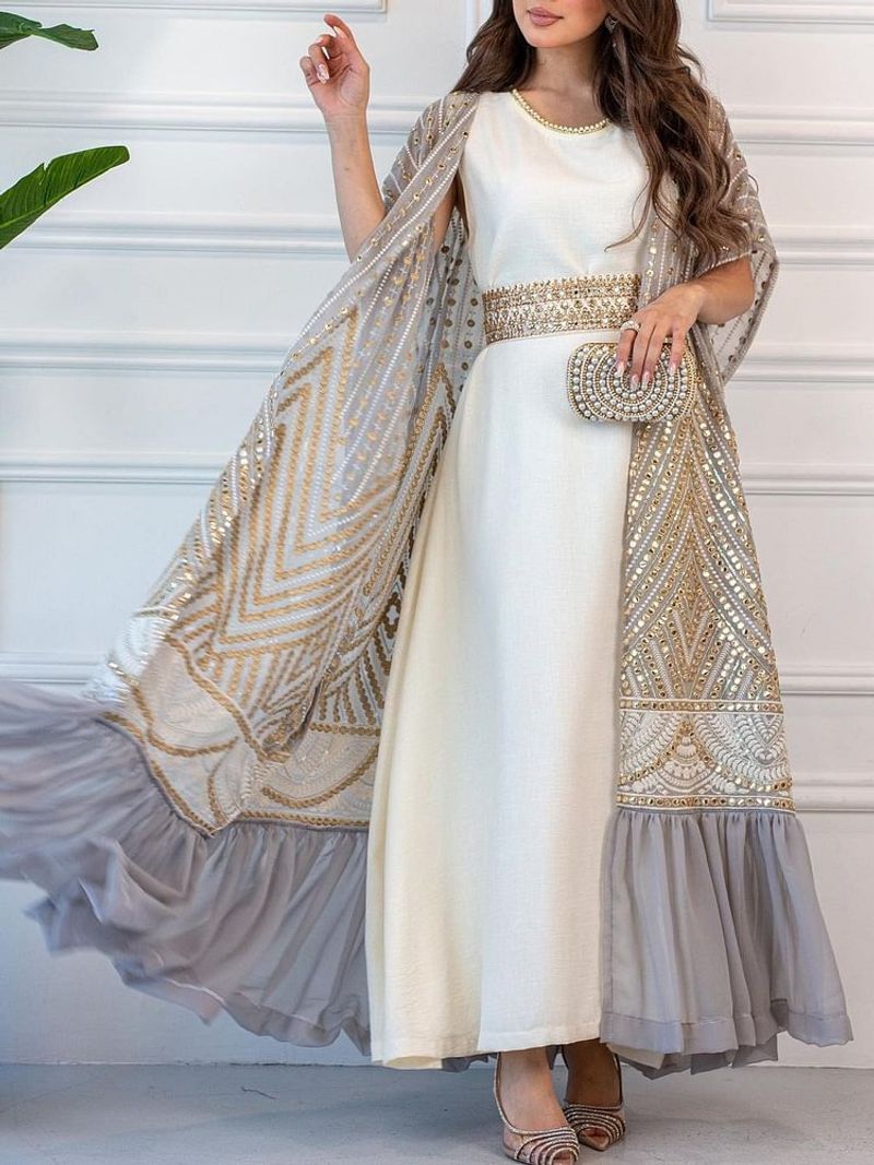 Printing Fashionable Urban Casual Bat Sleeve Pleated Vest Printed With Belt Two Piece Set_voghion.com