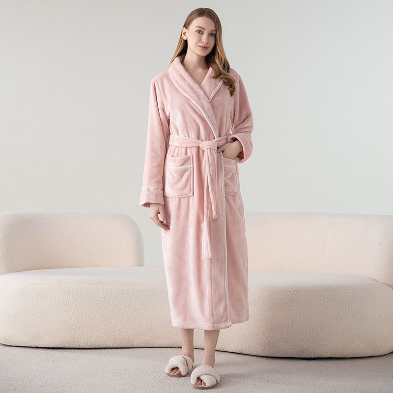 Women's long nightgown autumn and winter large size bathrobe flannel pajamas men and women nightgown thick bathrobe pajamas women_voghion.com