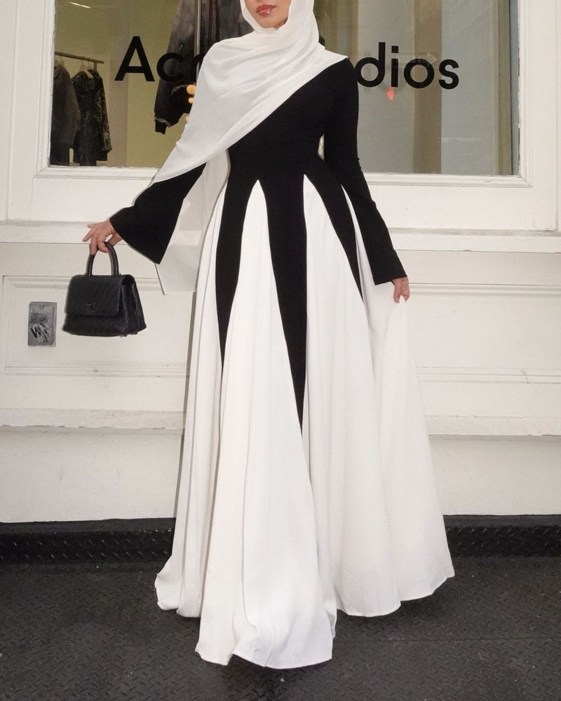 Rochie de seară lungă și elegantă pentru femei, cu imprimeu alb-negru, de primăvară, nouă_voghion.com