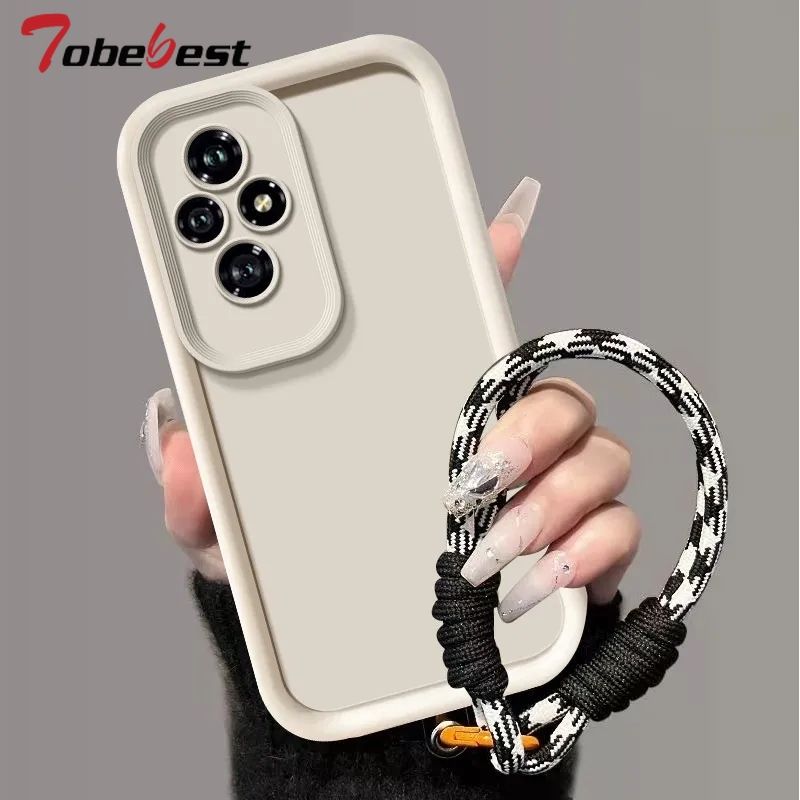 Lanyard Wrist Strap Silicone Case For Huawei Honor 300 200 100 90 Lite 80 70 60 50 Pro Fundas Solid Color Soft Back Cover_voghion.com