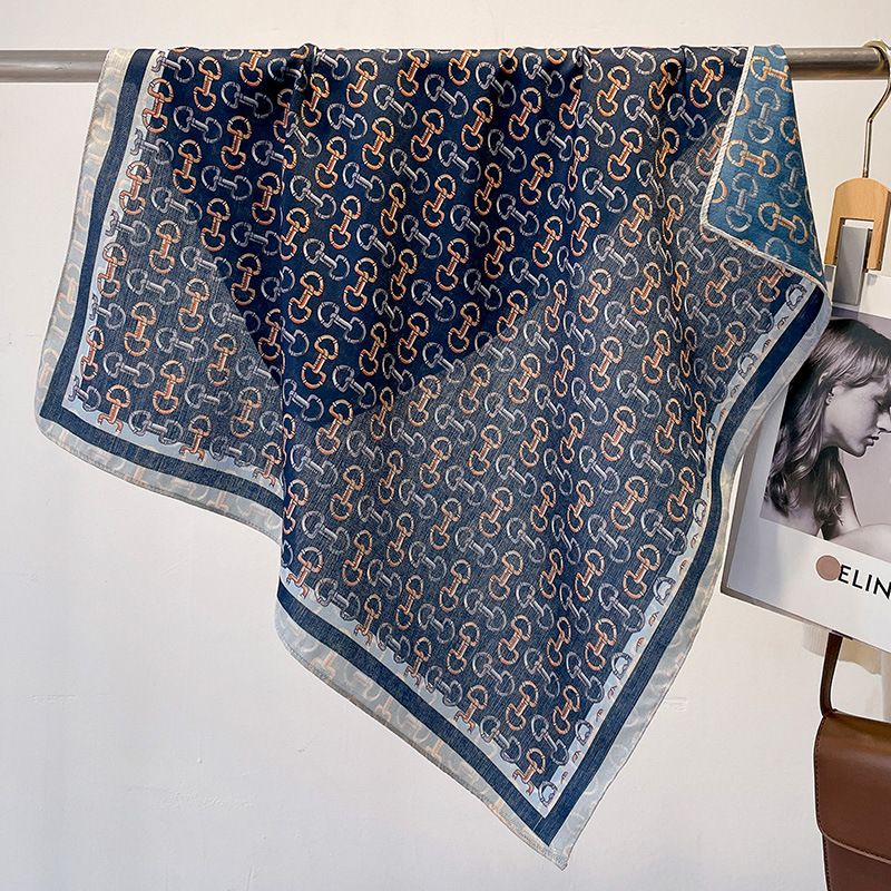 Bufandas pequeñas decorativas con estampado geométrico artístico de algodón y lino 68 con tacto cuadrado y temperamento de seda para mujer_voghion.com