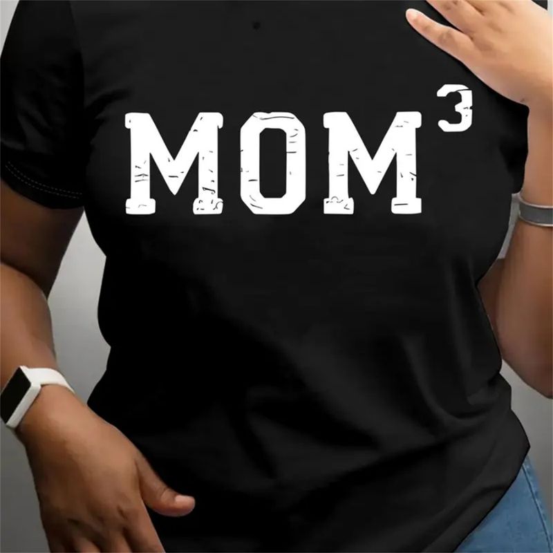 Camiseta informal de manga corta con cuello redondo para primavera y verano con estampado de letras MOM, ropa de mujer._voghion.com