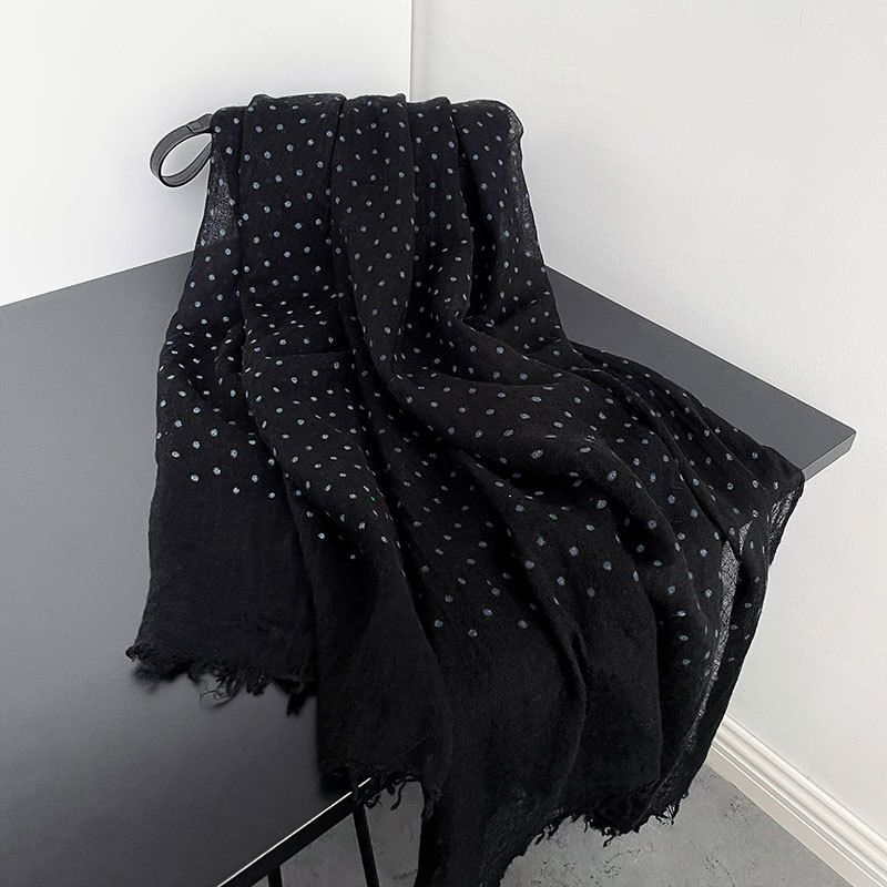 Sciarpa in lino e cotone con stampa a pois, versatile sciarpa lunga invernale_voghion.com