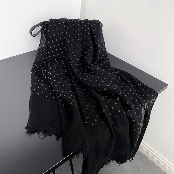 Sciarpa in lino e cotone con stampa a pois, versatile sciarpa lunga invernale_voghion.com