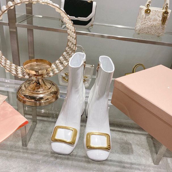 Alta qualità autunno e inverno 2022, nuove con punta quadrata in vera pelle, tacco medio spesso, cerniera laterale versatile._voghion.com