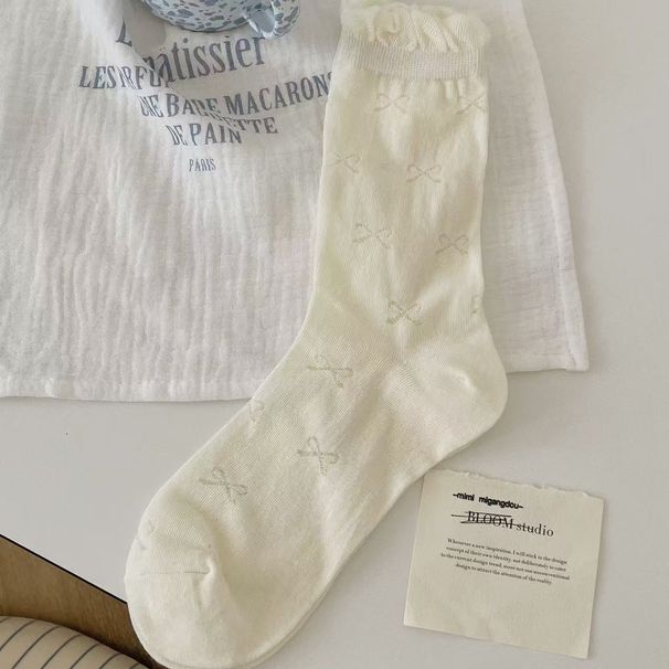 Calzini da donna con design cavo, calzini traspiranti sottili per la primavera e l'estate, calzini con fiocco e bolle di fata carini_voghion.com