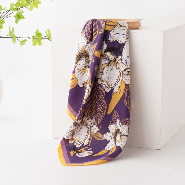 Stampa floreale quadrata piccola letteraria e artistica, protezione solare per il collo in seta simulata, sciarpa, maglietta versatile,_voghion.com