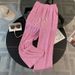 Nieuwe damesbroek met korte mouwen, eenvoudige wijde pijpen, pak, zomer, roze temperament, vrije tijd, middellange en lange mode, tweedelig pak_voghion.com