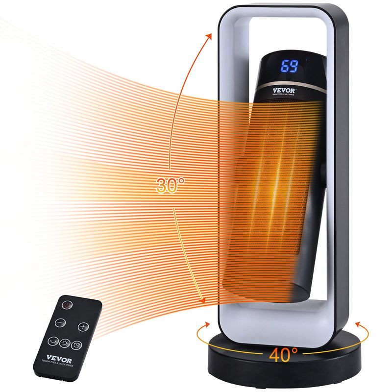 VEVOR Electric Space Heater With Thermostat Remote Control, 1000W/1500W 2-Level Adjustable Quiet Ceramic Heater Fan, 20 In Tip-Over Shutdown Overheat Protection Small Heaters For Office Room Desk Indo_voghion.com