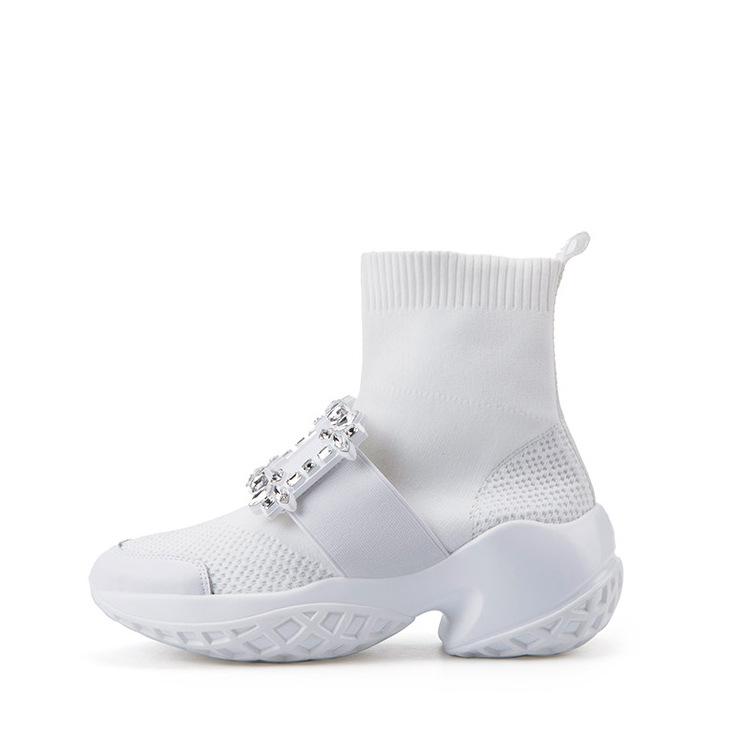 Sockenschuhe mit quadratischer Schnalle und Strasssteinen für Damen, Internet-Berühmtheit, superheiß, dickbesohlte, elastische Papa-Schuhe, echtes Leder, lässige Sportschuhe_voghion.com