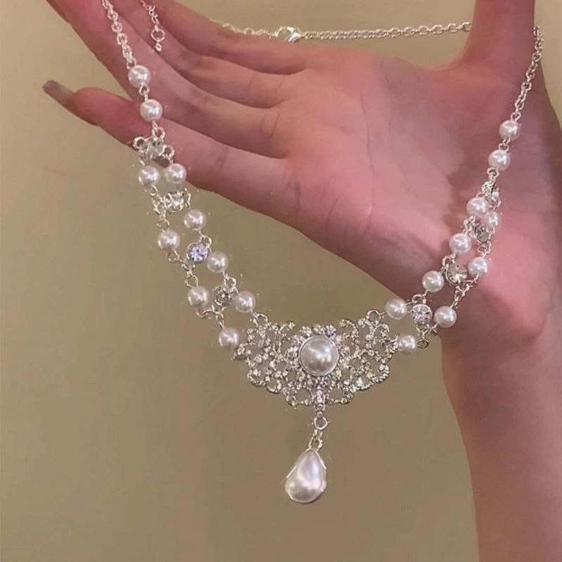 Französisches Perlen-Halsband mit Wassertropfen für Damen – Schlüsselbein-Halskette im Prinzessinnen-Stil mit eingelegtem Zirkonia, ideal für Brauthochzeiten und Abendkleider_voghion.com