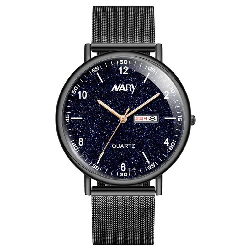 Yamaler NARY rundes Zifferblatt, leuchtender Kalender, Sternenzifferblatt, Zahlen, Herren-Arbeitsuhr, Quarz-Armbanduhr_voghion.com