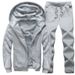 A Solid Color Men's Casual Sports Suit With Fleece, Hooded Jacket And Thick Warmth Two-Piece Set_voghion.com