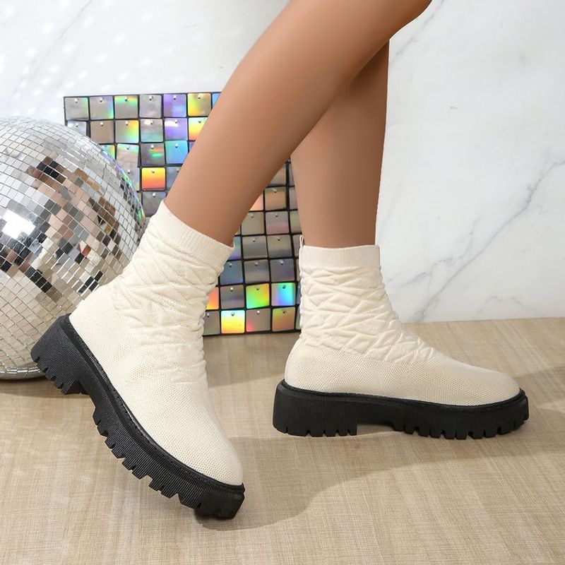 Large Size Mid Calf Boots Women's Explosive Fly Knit Short Boots Snow Boots_voghion.com