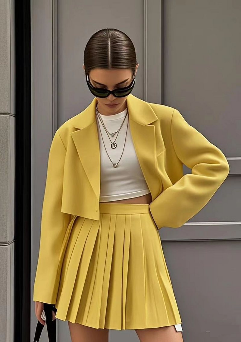 New Short Suit Shorts Suit Double Breasted Short Suit + Pleated Short Skirt Pants_voghion.com