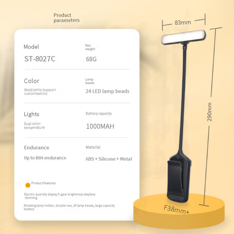 Book Lights Double Row Of Lamp Beads LED Reading Light Rotating Lamp Head Eye Protection Clip Book Light TYPE C Charging Clip Light_voghion.com