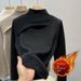 Soft Fleece-Lined High Neck Thermal Sweater - Cozy Loose Fit Pullover For Winter Layering (White, Black, Khaki, One Size)_voghion.com