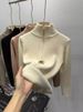Women's Fleece-Lined Knit Sweater – Semi-Turtle Neck Thermal Base Layer (Beige/Brown/White/Pink/Blue/Black) For Autumn & Winter Layering_voghion.com