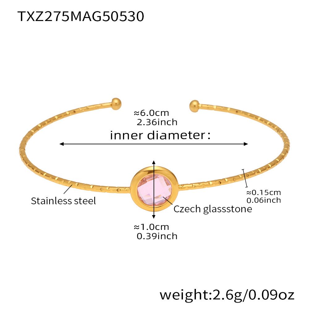Bracciale in acciaio inossidabile con pietre di vetro verde ceco rotonde e quadrate, semplice e versatile._voghion.com