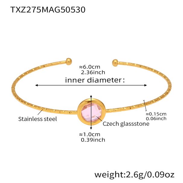 Bracciale in acciaio inossidabile con pietre di vetro verde ceco rotonde e quadrate, semplice e versatile._voghion.com