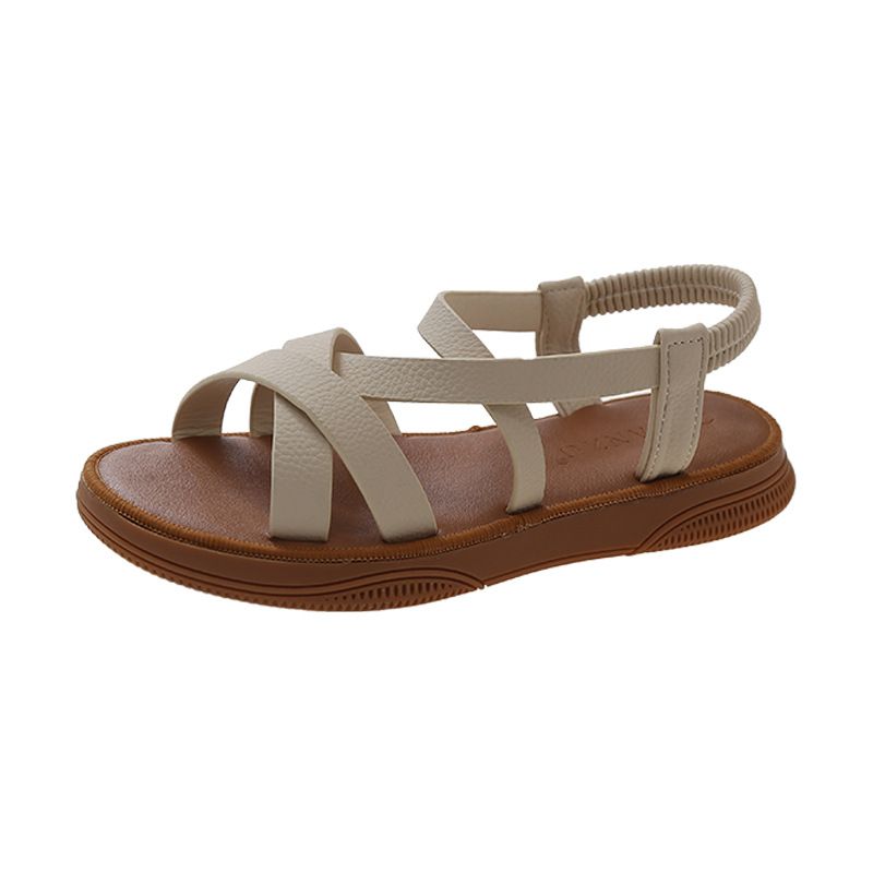 2025 Sommer Neue Kreuz Elastische Riemen Flache Weiche Sohle Damen Sandalen_voghion.com