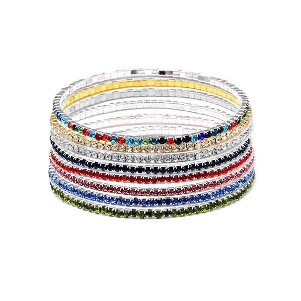 Pulseira de tênis elástica com strass e zircônia cravejada de diamantes para mulheres_voghion.com