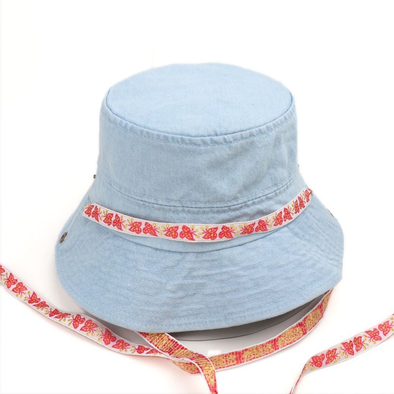Summer outdoor bow strap bucket hat women's fashion big brim washed cowboy hat mountaineering hat sun hat_voghion.com