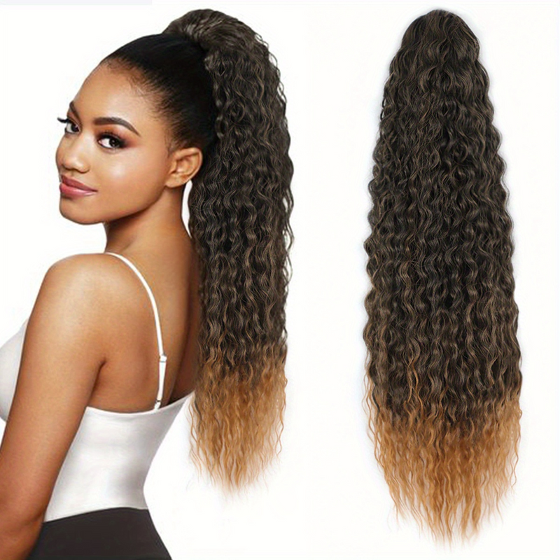 Kudrnaté prodloužení culíku se stahovací šňůrkou Clip in Pony Tail Dámské příčesky Dlouhé syntetické culíky s vlnou do vody_voghion.com
