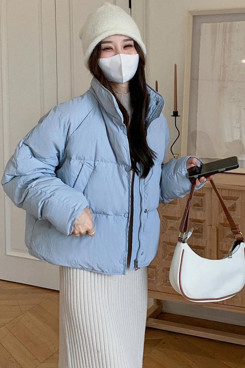 Small standing collar green 2023 winter new style, good-looking high-end jacket with cotton clip for women_voghion.com