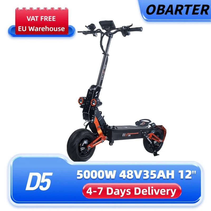 Scooter elétrica OBARTER D5 para adultos, scooter elétrica off-road de 12 polegadas com motor duplo 2*2500W, bateria 48V 35Ah_voghion.com